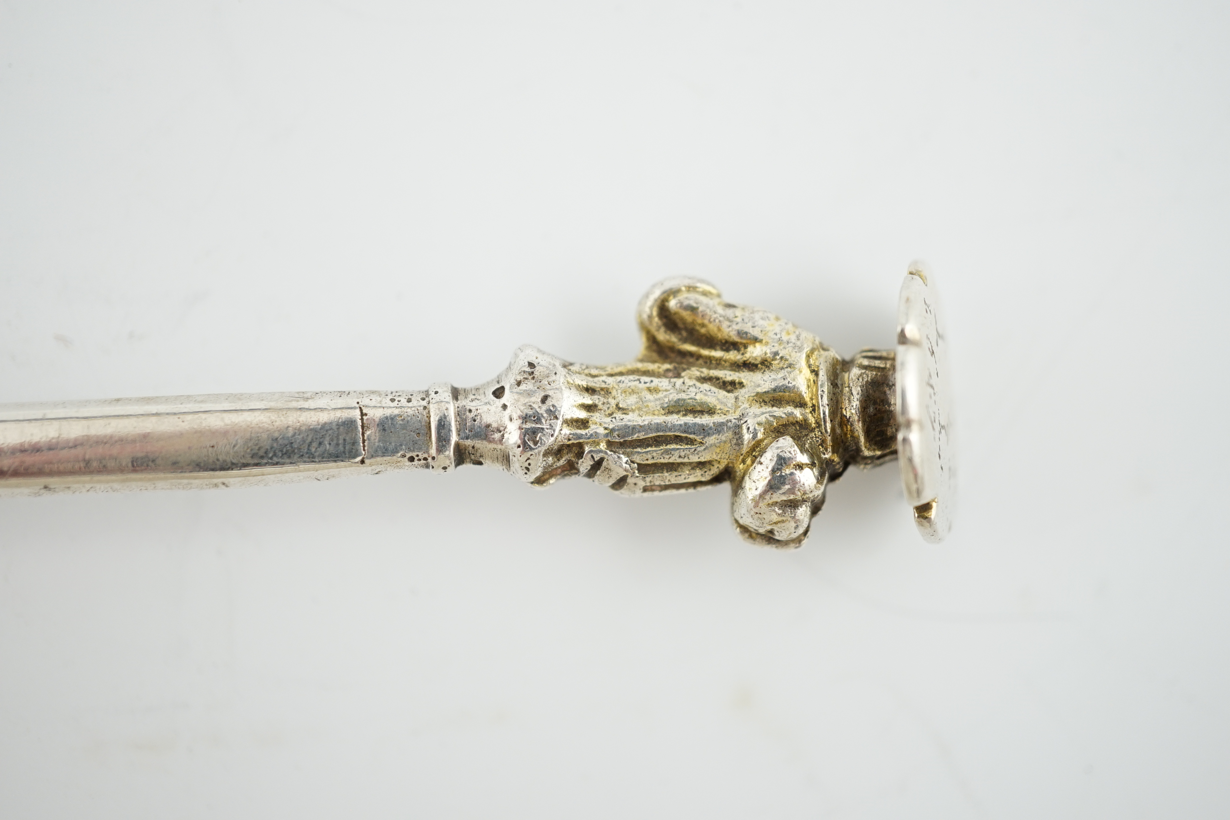 A Charles I West Country provincial parcel gilt silver apostle spoon, possibly Bristol